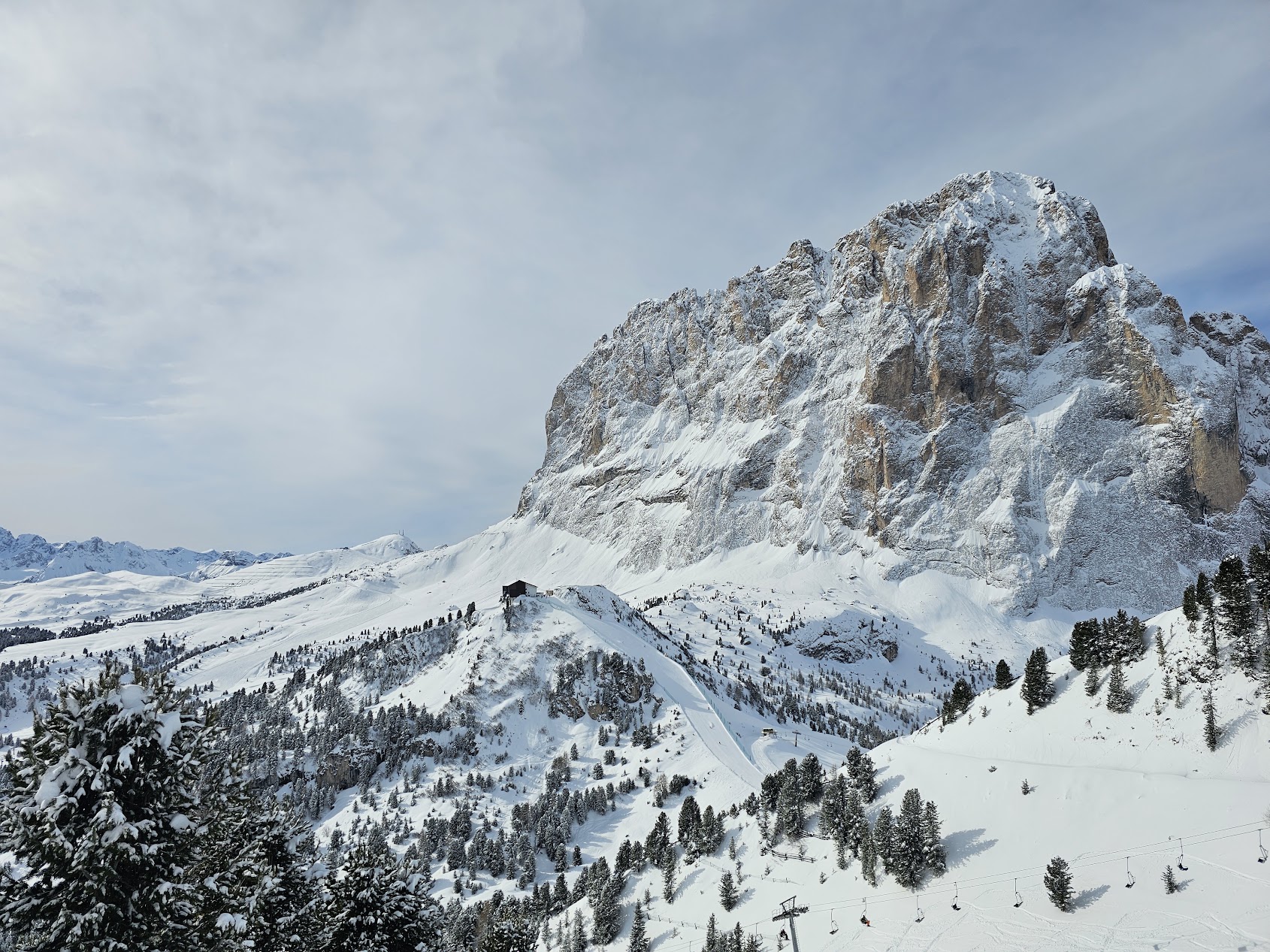 Ciampinoi and Saslong ski terrain above Santa Cristina